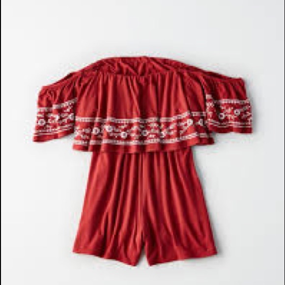 American Eagle Red Embroidered Romper - Picture 1 of 6